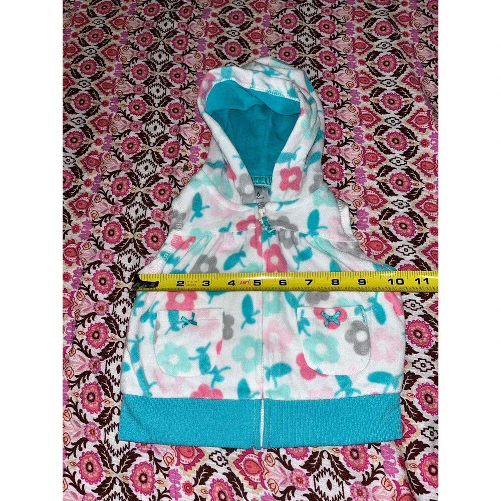 Baby Girl’s Carter’s Fleece Hooded Floral Print Zip Up Vest Size 6 Months